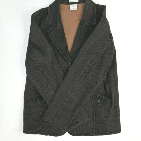 FdJ French Dressing Women's Large Brown Stretch Denim Jacket Button Up Pockets - Picture 5 of 12